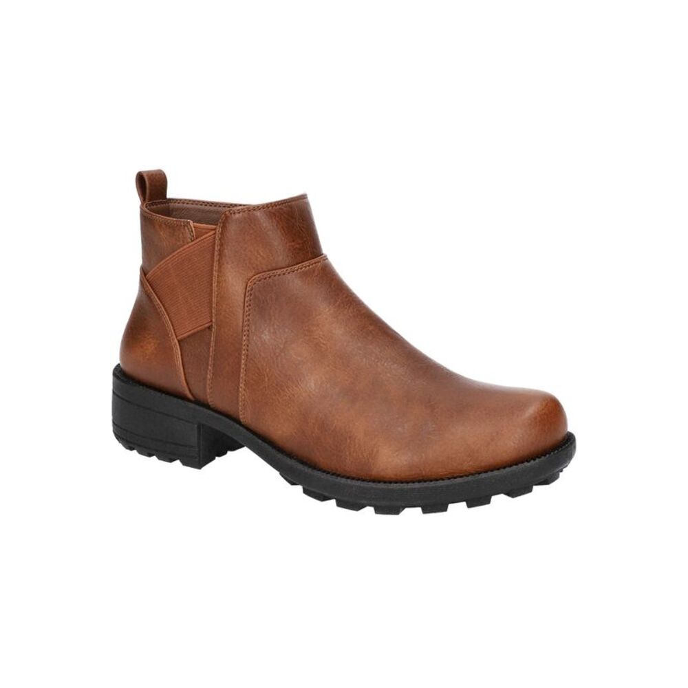 EASY STREET Womens Brown Back Pull-Tab Amiga Round Toe Block Heel Booties 7.5 M